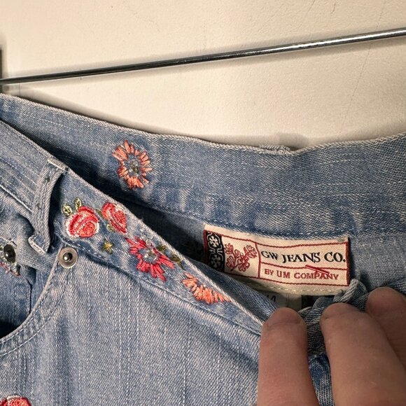 Vintage Boho Embroidered Floral Wide Leg Hight Waist Jeans Womens 14 Cottage - Picture 12 of 14